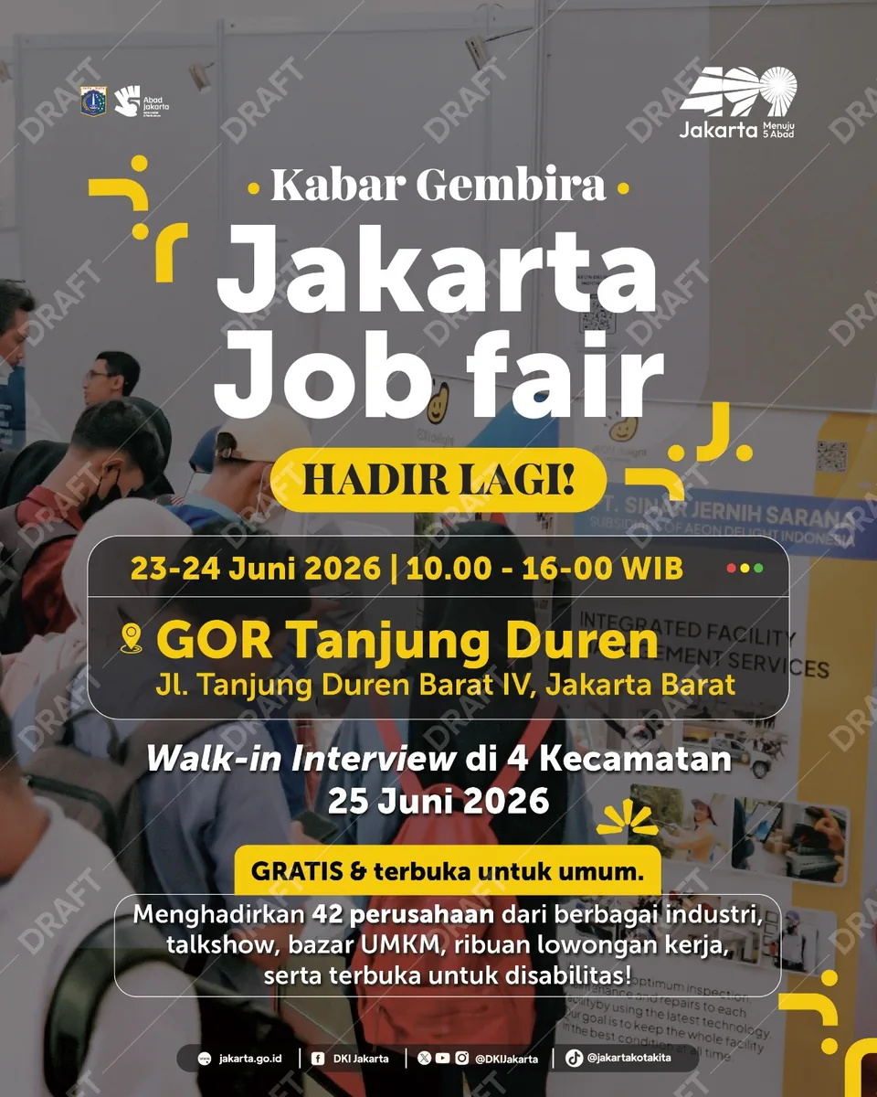 Job Fair Provinsi Sumatera Selatan 2026 (Suku Dinas TKTE Wilayah Provinsi Sumatera Selatan Barat) : 23-24 Juni 2026