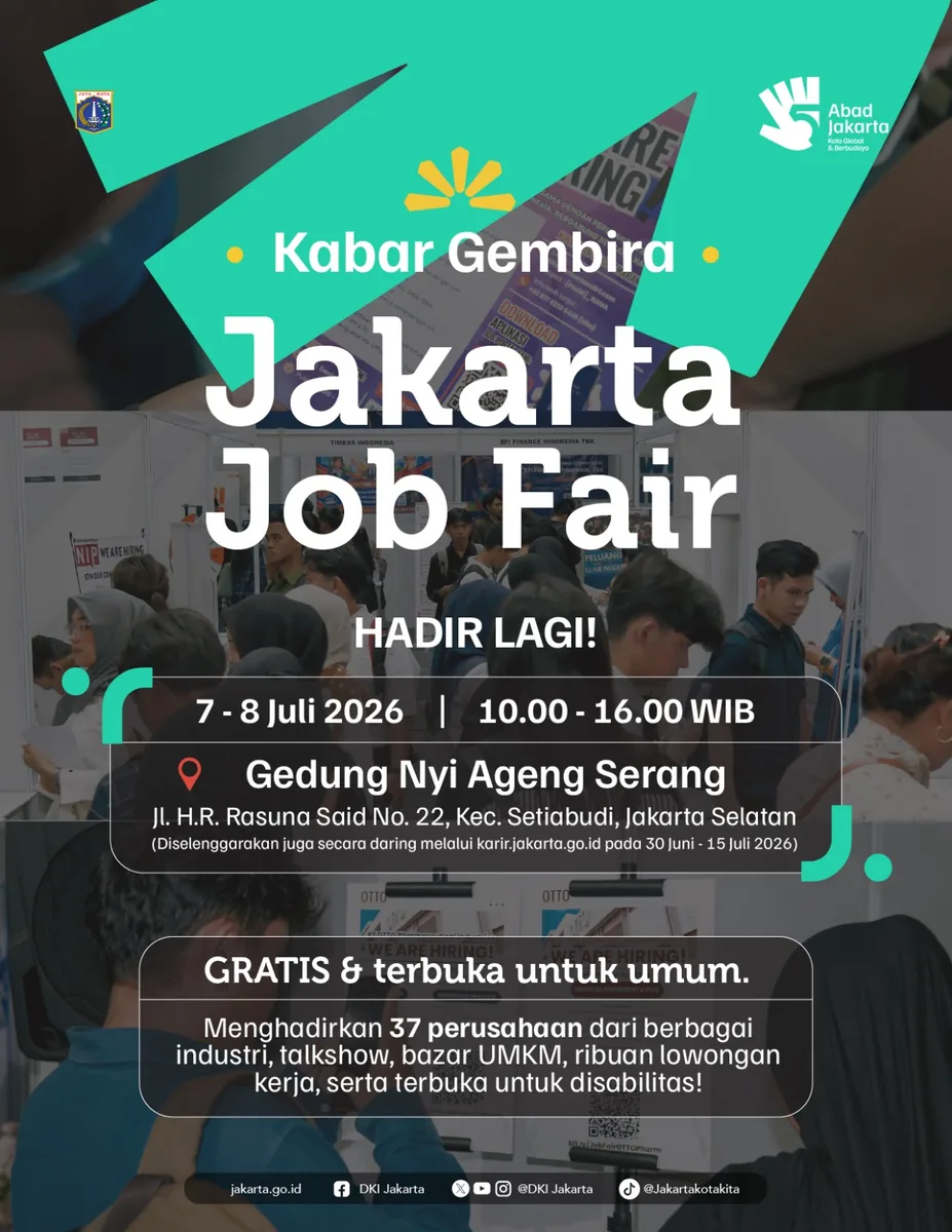 Job Fair Provinsi Sumatera Selatan 2026 (Suku Dinas TKTE Wilayah Provinsi Sumatera Selatan Barat) : 7-8 Juli 2026